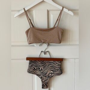 New l*space shimmer rebel Portia zebra itsy bikini set black tan